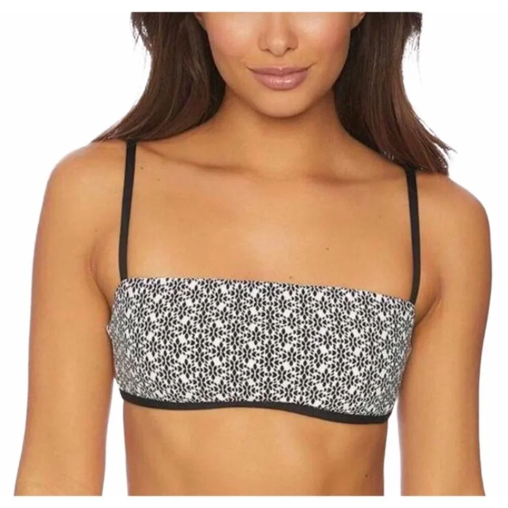 Vicious Young Babes Size XS Eve V-Back‎ Bandeau Bikini Top Print Black White NWT